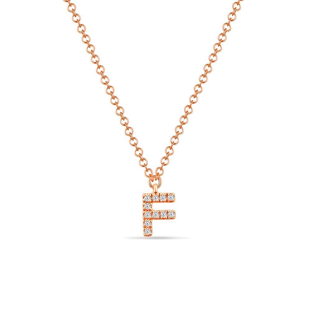 Halskette Letter "F", 14 K Rosegold mit Diamanten