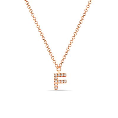 Halskette Letter "F", 14 K Rosegold mit Diamanten