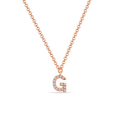 Collier lettre "G", or rose 14 carats avec diamants
