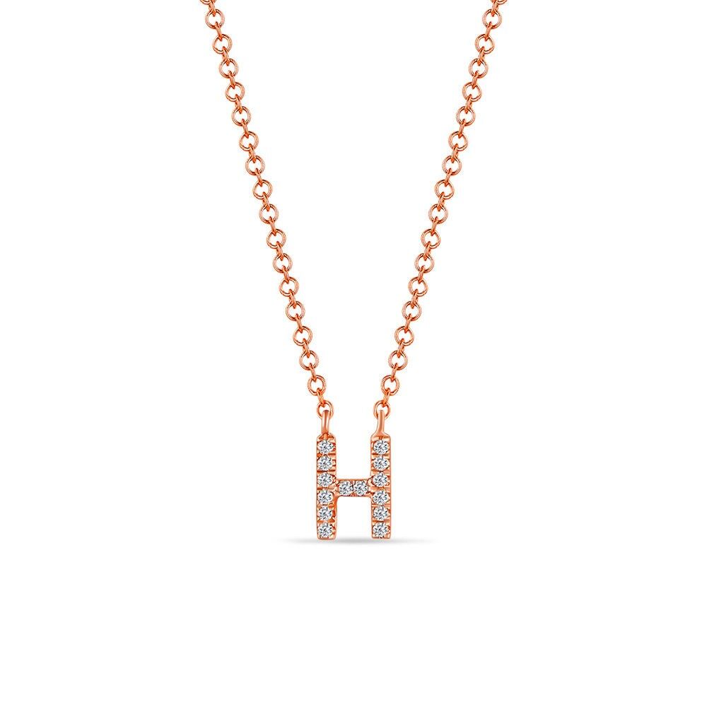 Halskette Letter "H", 14 K Rosegold mit Diamanten