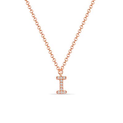Collar letra "I", oro rosa de 14 K con diamantes