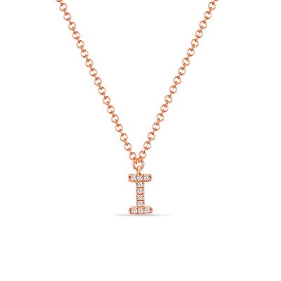 Collana lettera "I", oro rosa 14 K con diamanti