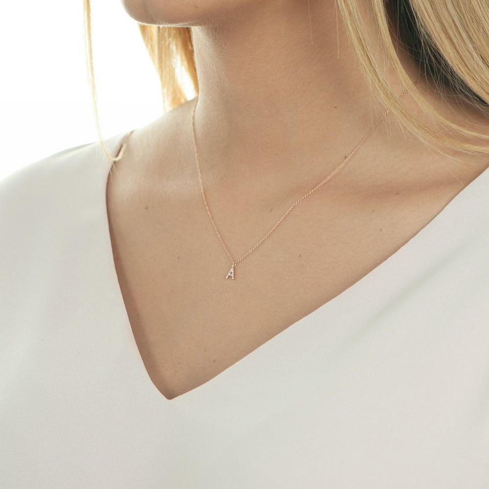 Halskette Letter "J", 14 K Rosegold mit Diamanten