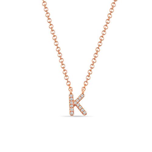 Halskette Letter "K", 14 K Rosegold mit Diamanten