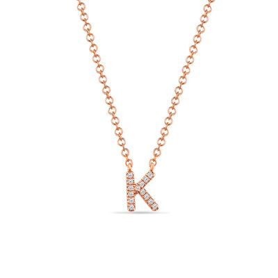 Necklace Letter "K", 14K rose gold with diamonds