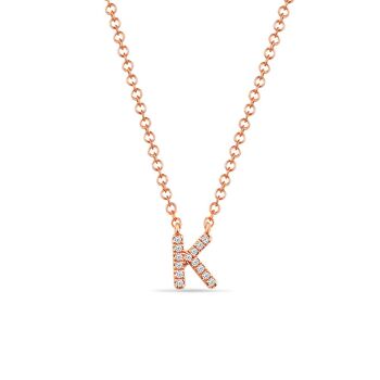 Collier Lettre "K", or rose 14K avec diamants