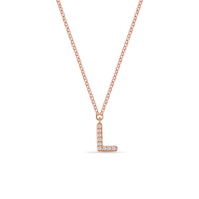 Collar letra "L", oro rosa de 14 K con diamantes