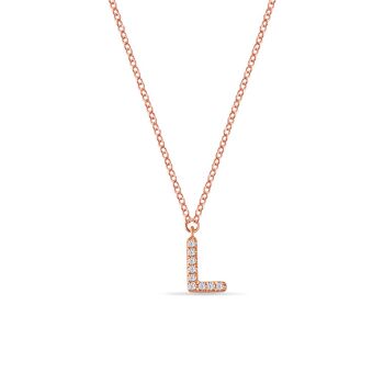 Collier lettre "L", or rose 14 carats avec diamants 1