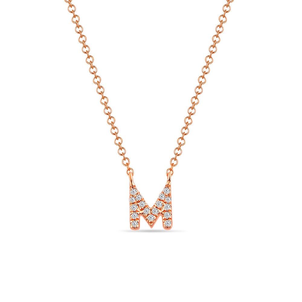 Necklace letter "M", 14 K rose gold with diamonds