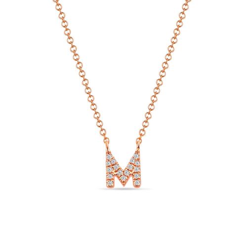 Halskette Letter "M", 14 K Rosegold mit Diamanten
