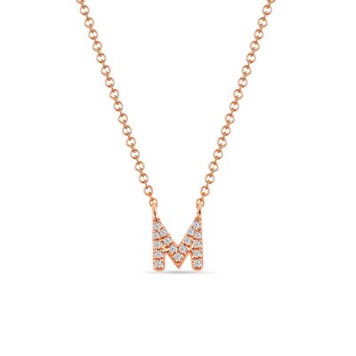 Collana lettera "M", oro rosa 14 K con diamanti