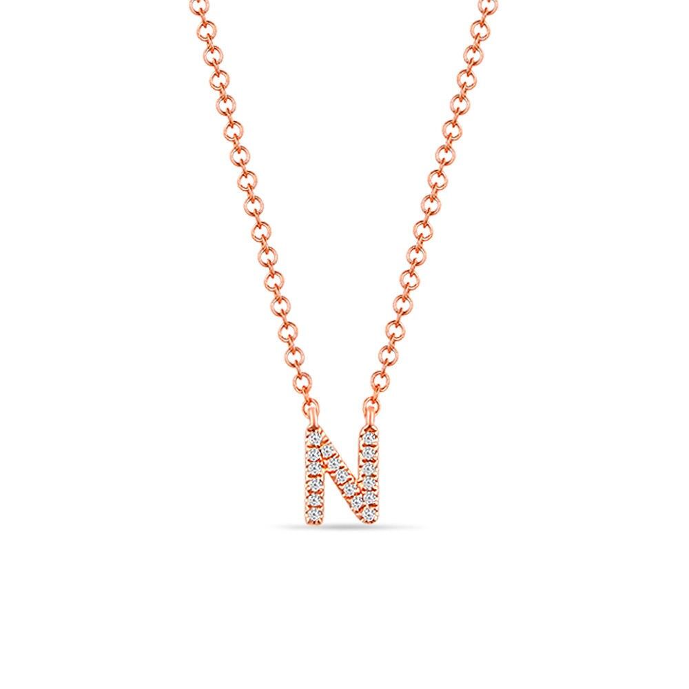 Halskette Letter "N", 14 K Rosegold mit Diamanten