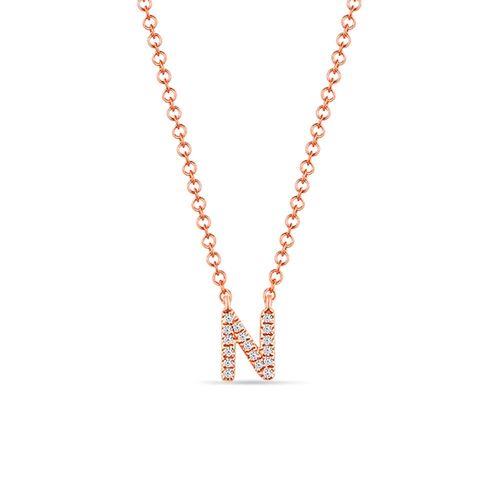 Halskette Letter "N", 14 K Rosegold mit Diamanten