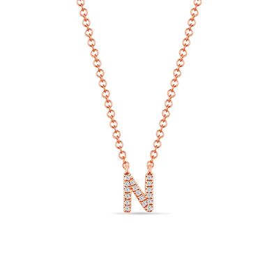 Collar letra "N", oro rosa de 14 quilates con diamantes