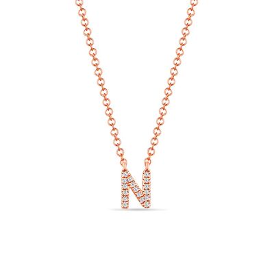 Collana lettera "N", oro rosa 14K con diamanti