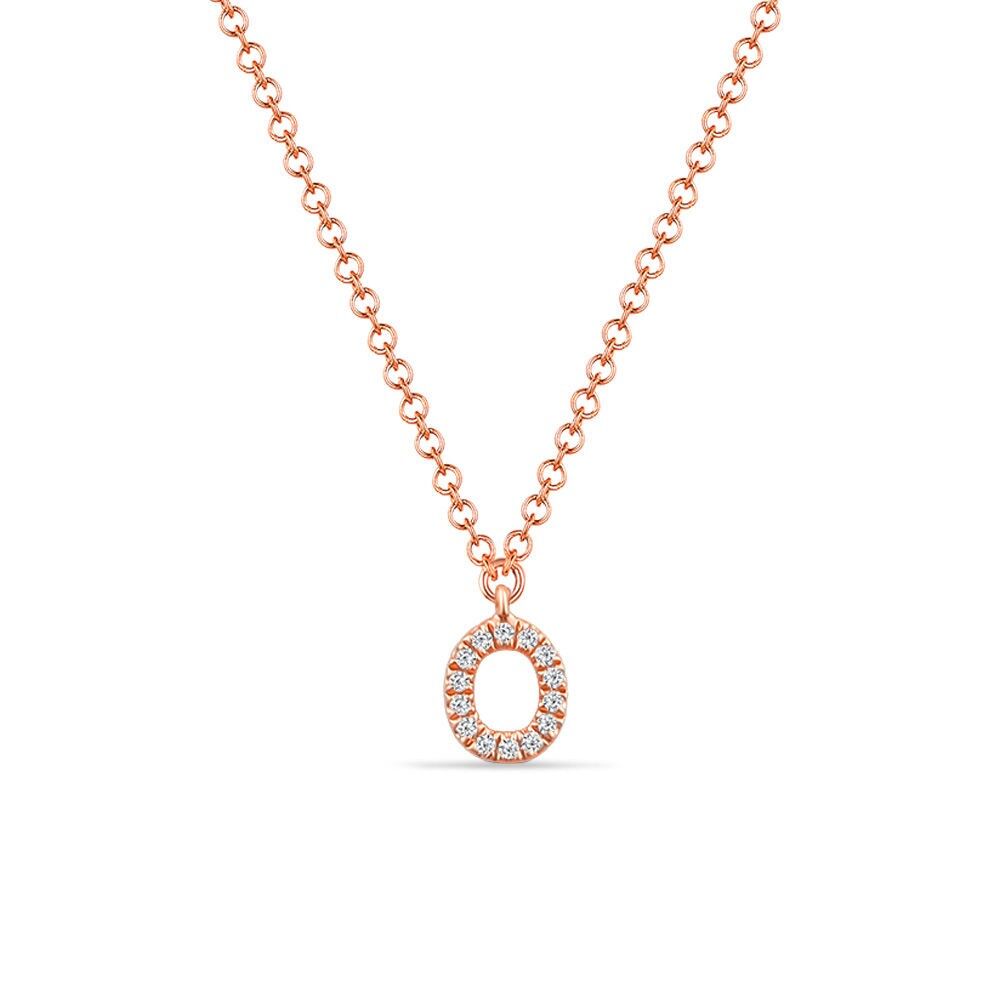 Halskette Letter "O", 14 K Rosegold mit Diamanten