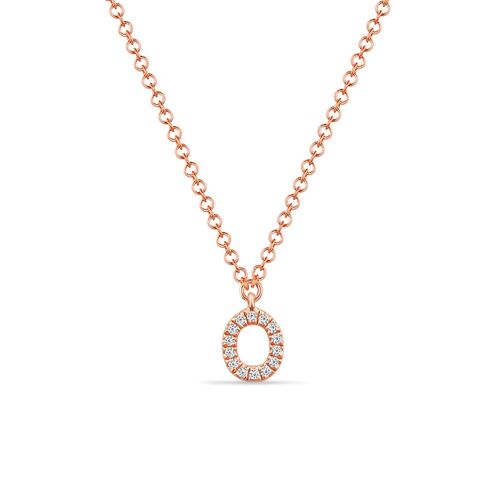 Halskette Letter "O", 14 K Rosegold mit Diamanten