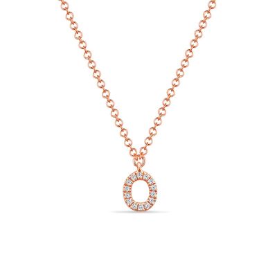 Halskette Letter "O", 14 K Rosegold mit Diamanten