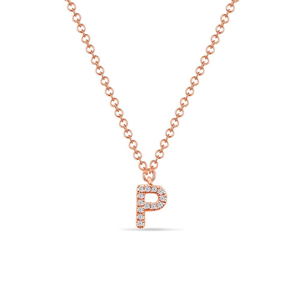 Halskette Letter "P", 14 K Rosegold mit Diamanten
