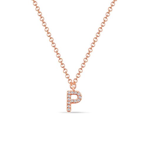 Halskette Letter "P", 14 K Rosegold mit Diamanten