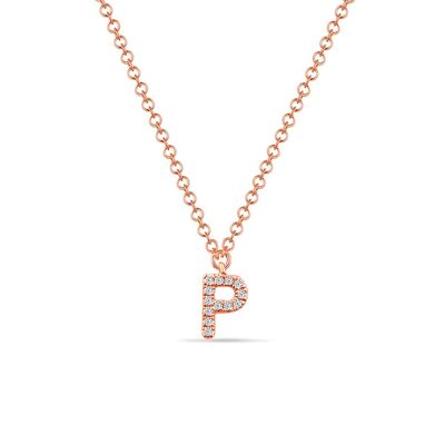 Collana lettera "P", oro rosa 14 K con diamanti