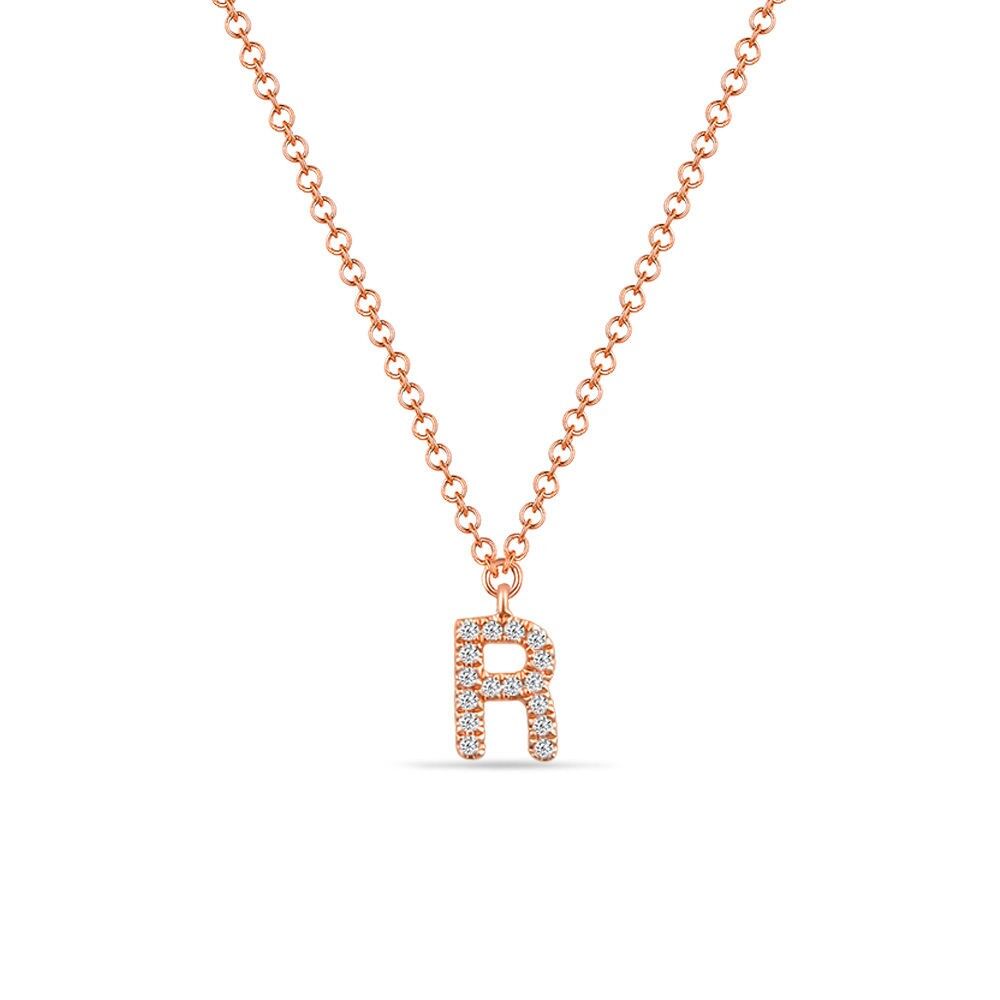 Halskette Letter "R", 14 K Rosegold mit Diamanten