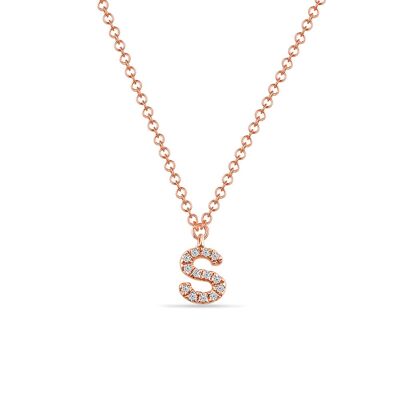 Halskette Letter "S", 14 K Rosegold mit Diamanten