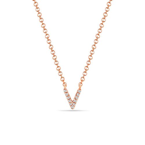Halskette Letter "V", 14 K Rosegold mit Diamanten