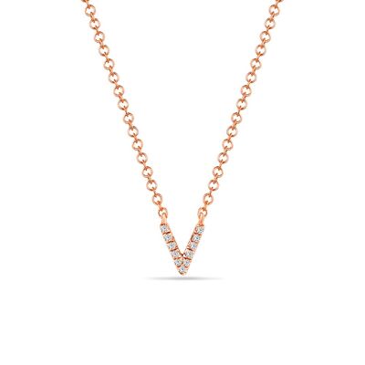 Halskette Letter "V", 14 K Rosegold mit Diamanten