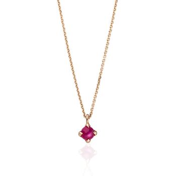 Collier cabochon, rubis, or rose 14K