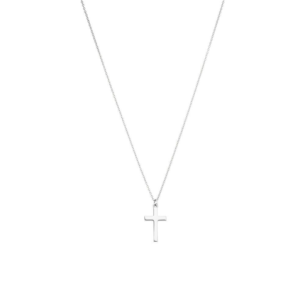 Halskette Kreuz, 14 K Weißgold