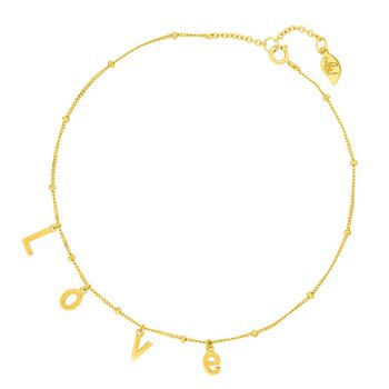 Bracelet de cheville L O V E, plaqué or jaune 18 carats