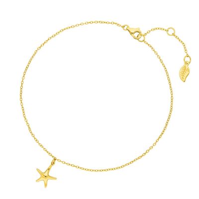 Cadena de tobillo ESTRELLA DE MAR, chapada en oro amarillo de 18 K