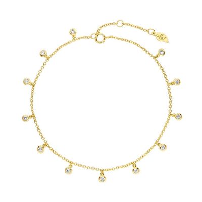 Zirconia anklet, 18 k yellow gold plated