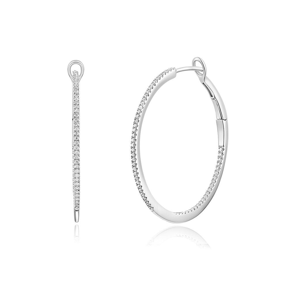 Creole Rund mit Diamanten 30 mm, 18 K Weißgold