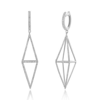 Trapezoid earrings with diamonds, 18K white gold