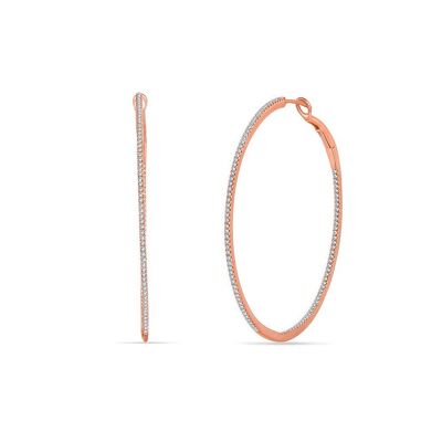 Round hoop earrings with diamonds, 50mm, 18K rose gold