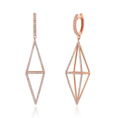 Trapezoid earrings with diamonds, 18K rose gold