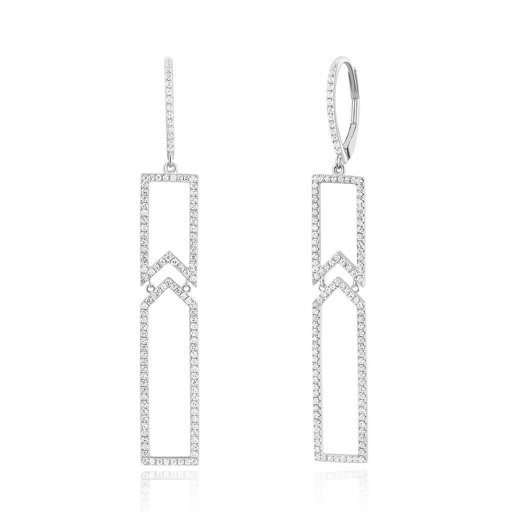 Unique earrings with diamonds, 18K white gold