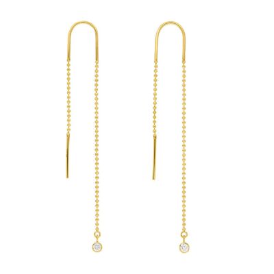 Earrings "my first diamond", ball chain, 14K yellow gold