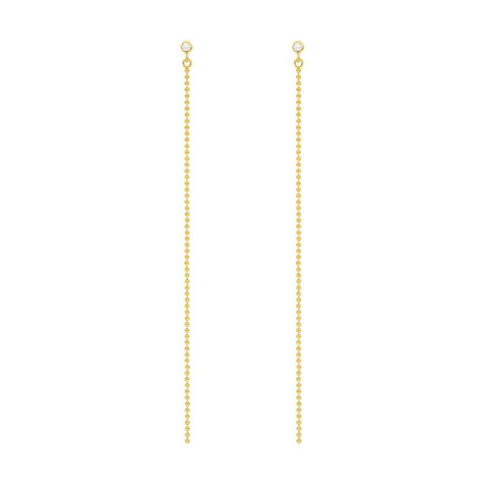 "My first diamond" stud earrings, ball chain, 14K yellow gold