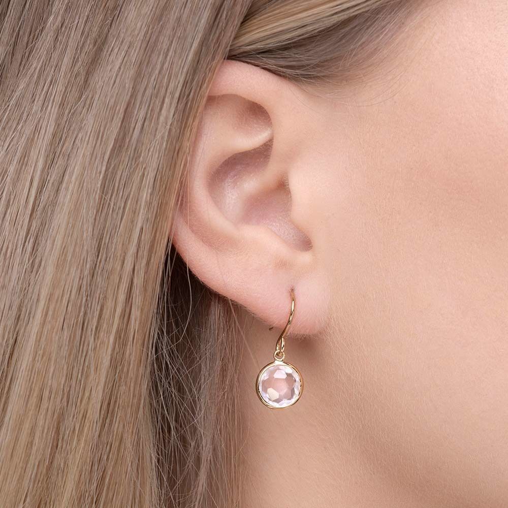 Orecchini in quarzo rosa, oro giallo 14k