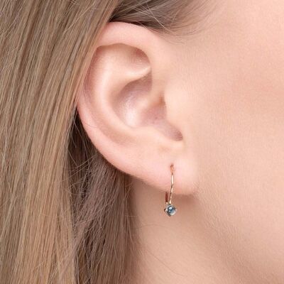 Boucles d'oreilles cabochon, topaze bleue, or jaune 14K