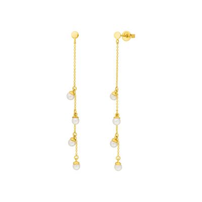 Pendientes de cadena de perlas, oro amarillo de 14 quilates
