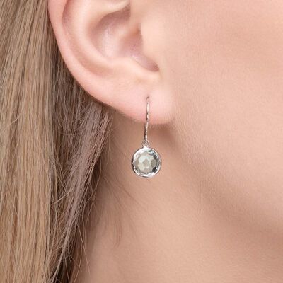 Green amethyst earrings, 14 k white gold