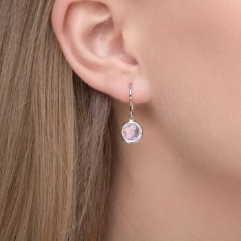 Boucles d'oreilles quartz rose, or blanc 14 carats 2