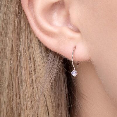 Boucles d'oreilles cabochon, pierre de lune, or blanc 14K