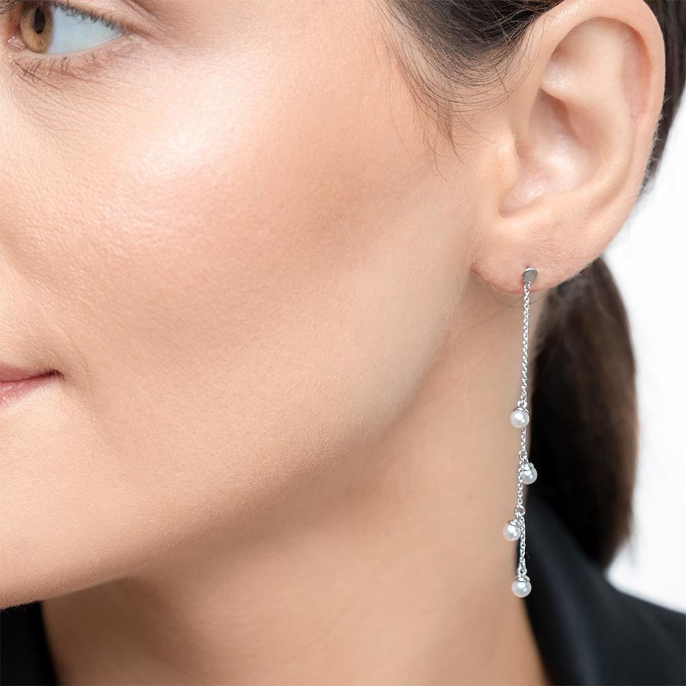 Pearl chain earrings, 14 K white gold