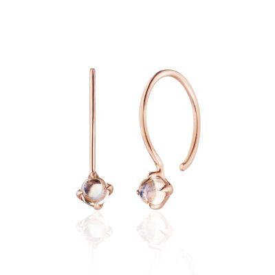 Earrings cabochon, moonstone, 14K rose gold