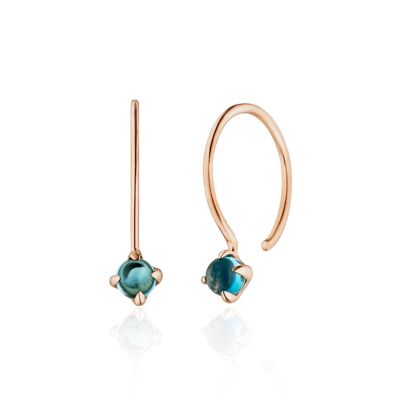 Earrings cabochon, blue topaz, 14K rose gold